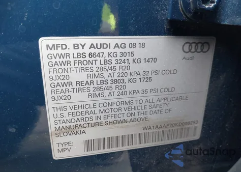 2019 Audi Q7 55 Premium/55 Se Premium z USA, uszkodzony, nr VIN WA1AAAF70KD006253